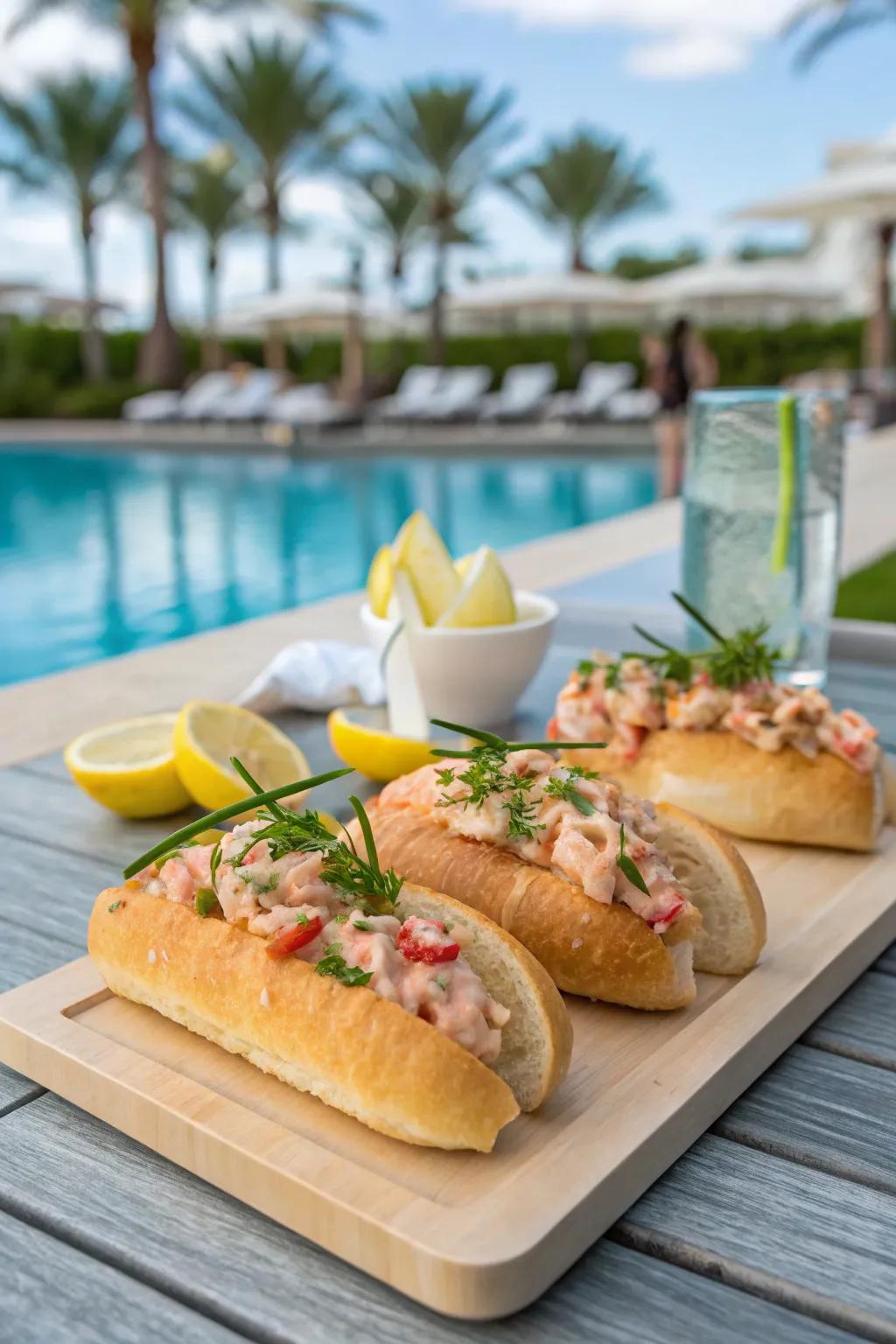 Treat yourself to mini lobster sandwiches for an indulgent poolside delight.