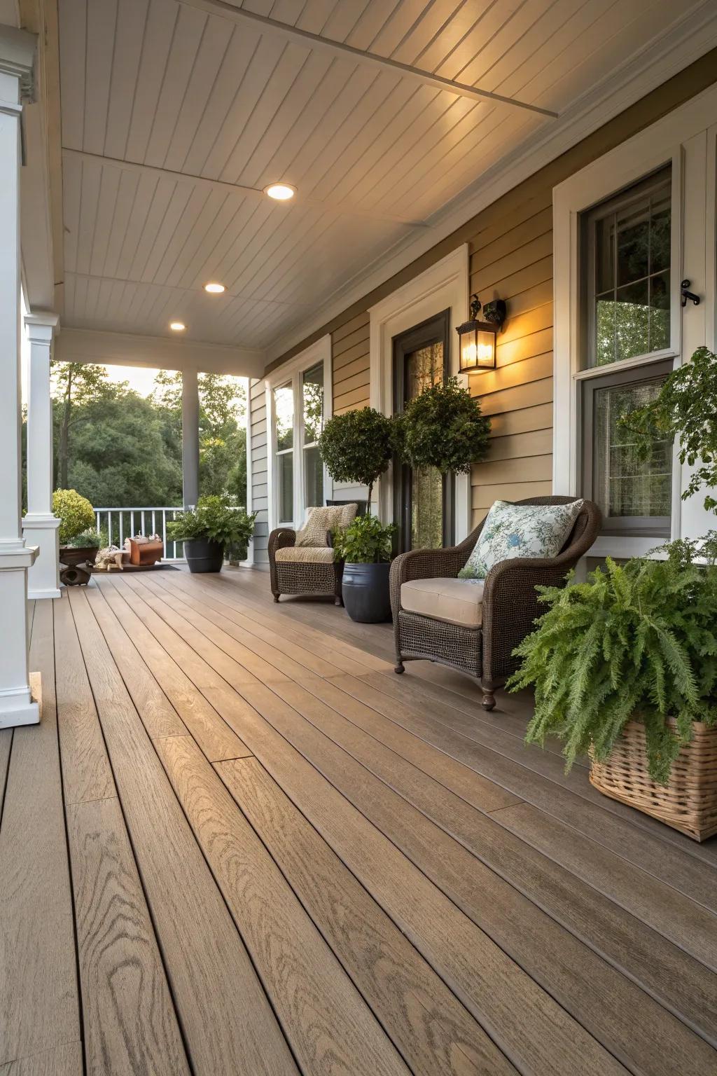 Flexible flooring choices transform the porch's vibe.
