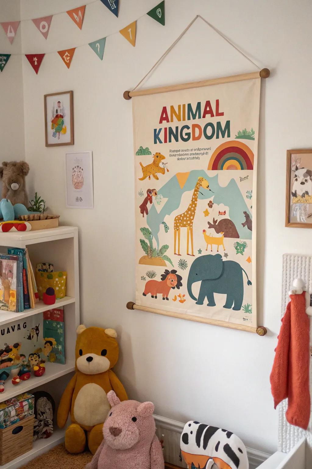 An animal kingdom poster that introduces wildlife into a child's space.