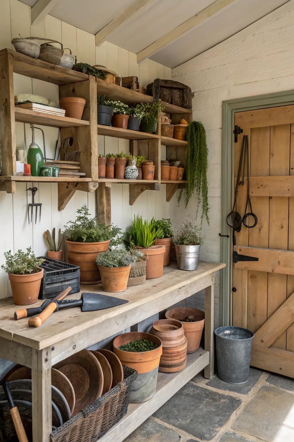 An effective workspace for horticultural duties in the potting shed.