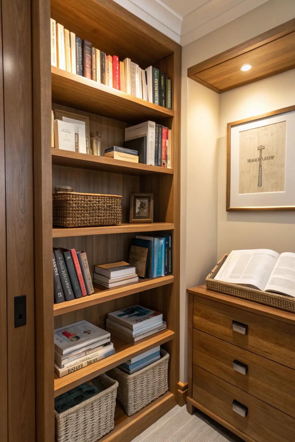 Keep your spiritual materials organized with neat shelving.