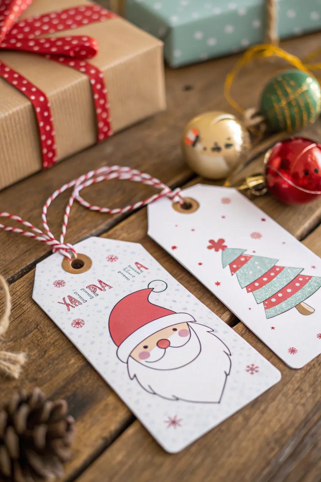 Charming holiday present labels ready for gifting.