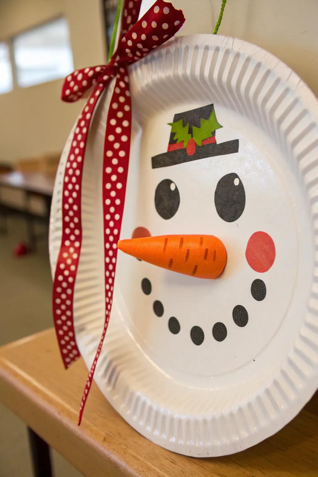 A whimsical paper circle snowman ornament, certain to bring smiles to everyone’s face.