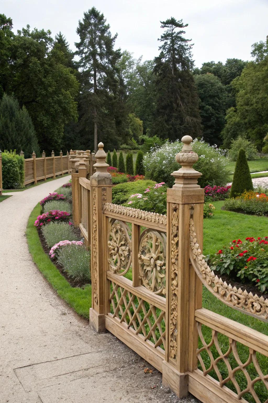 Ornamental fence enhancing the garden's appeal.