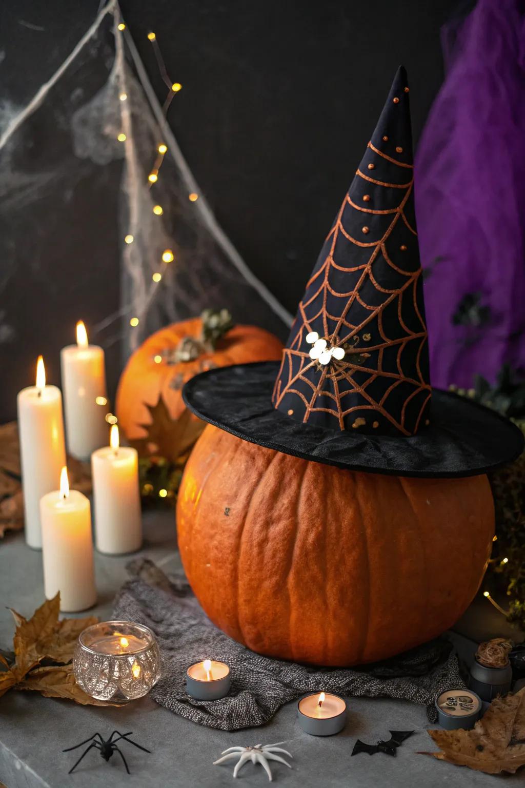 A witch's hat transforms any pumpkin into a magical centerpiece.