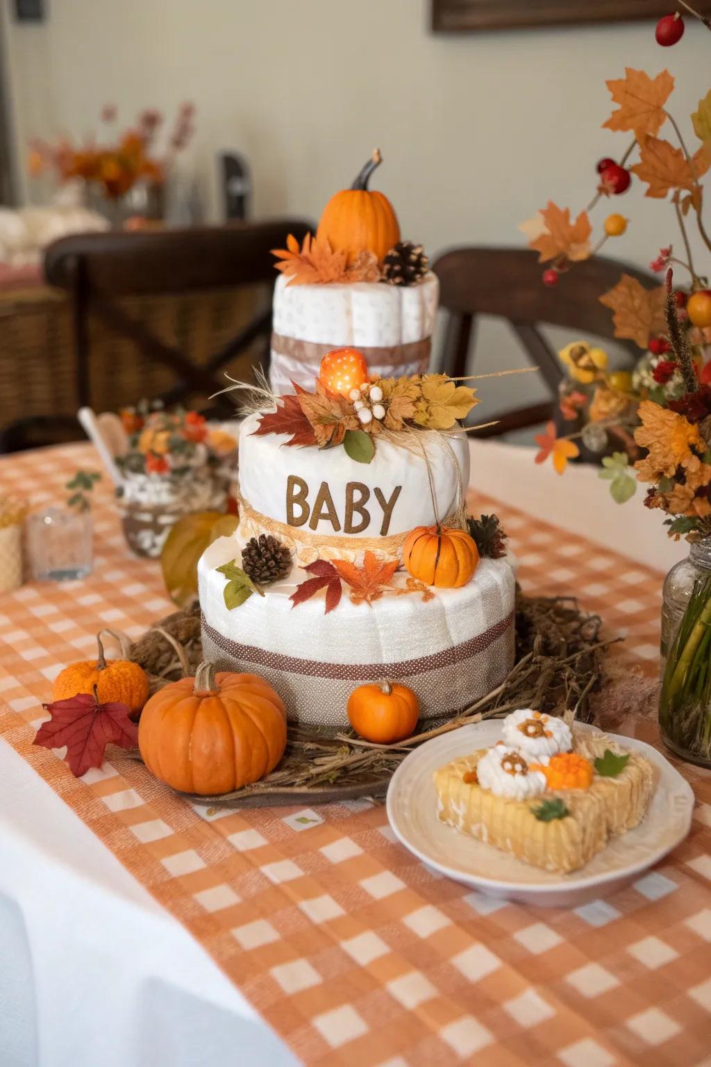 Bespoke pumpkin diaper cakes are a heartfelt addition to any shower.