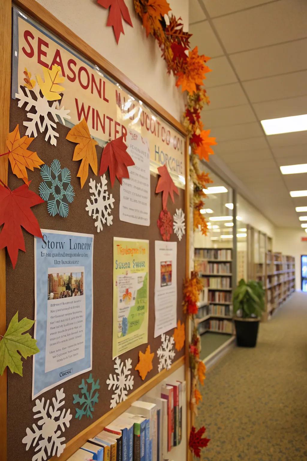 Seasonal decorations keep the reading board fresh and engaging throughout the year.