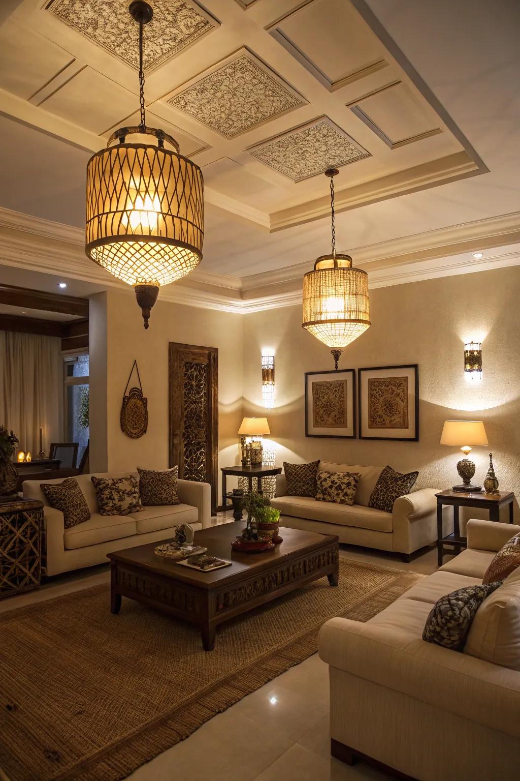 Layered lighting enhances mood and depth.