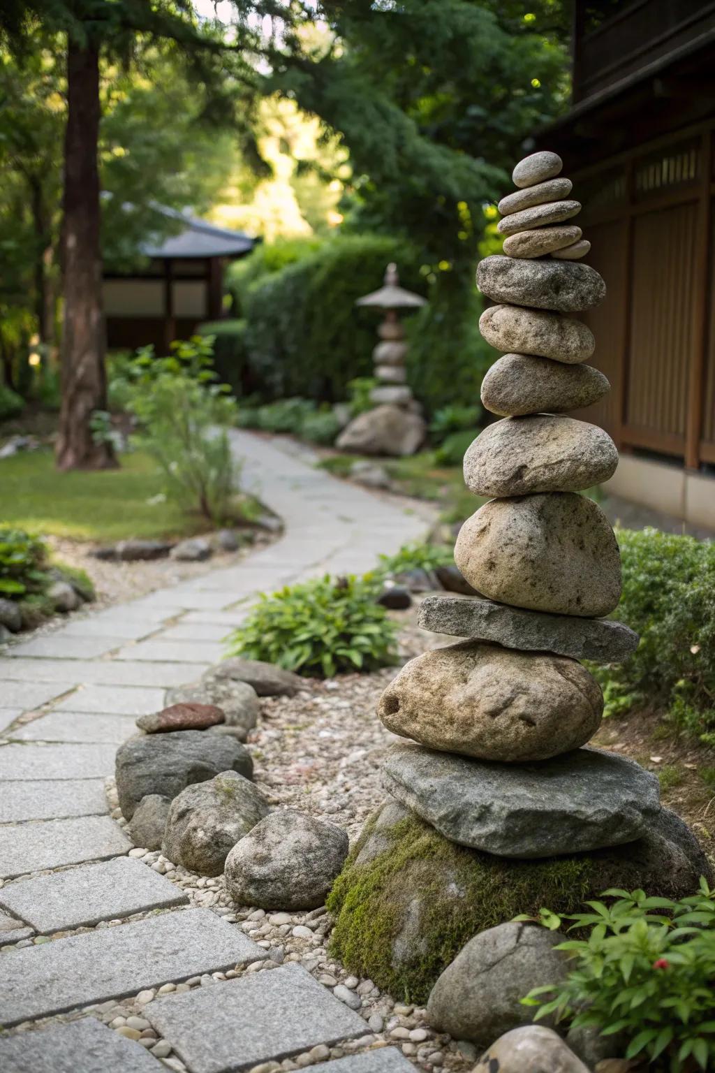 Unleash creativity with unique river rock sculptures that add personality to your garden.