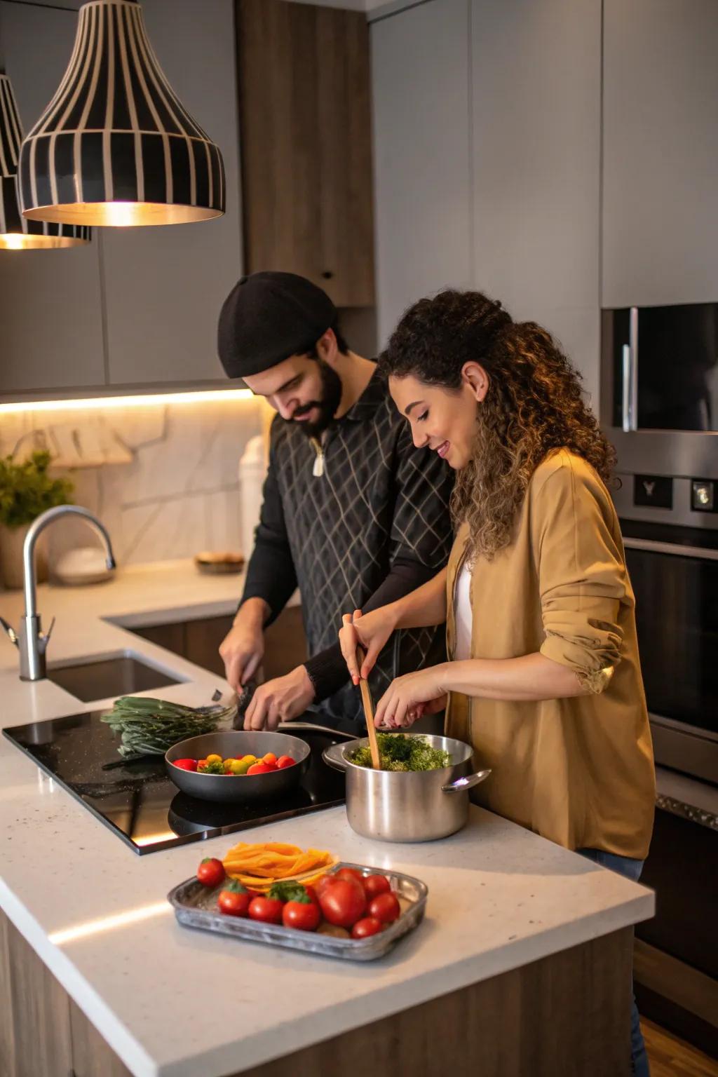 Fashion tasty memories by preparing meals as a duo.