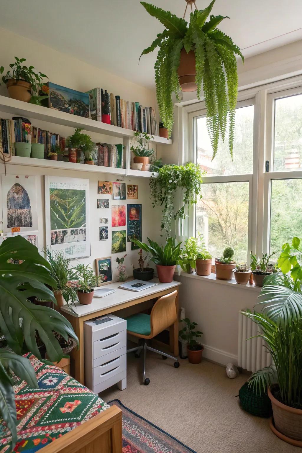 Plants provide a revitalizing and vibrant touch to a teen's room.