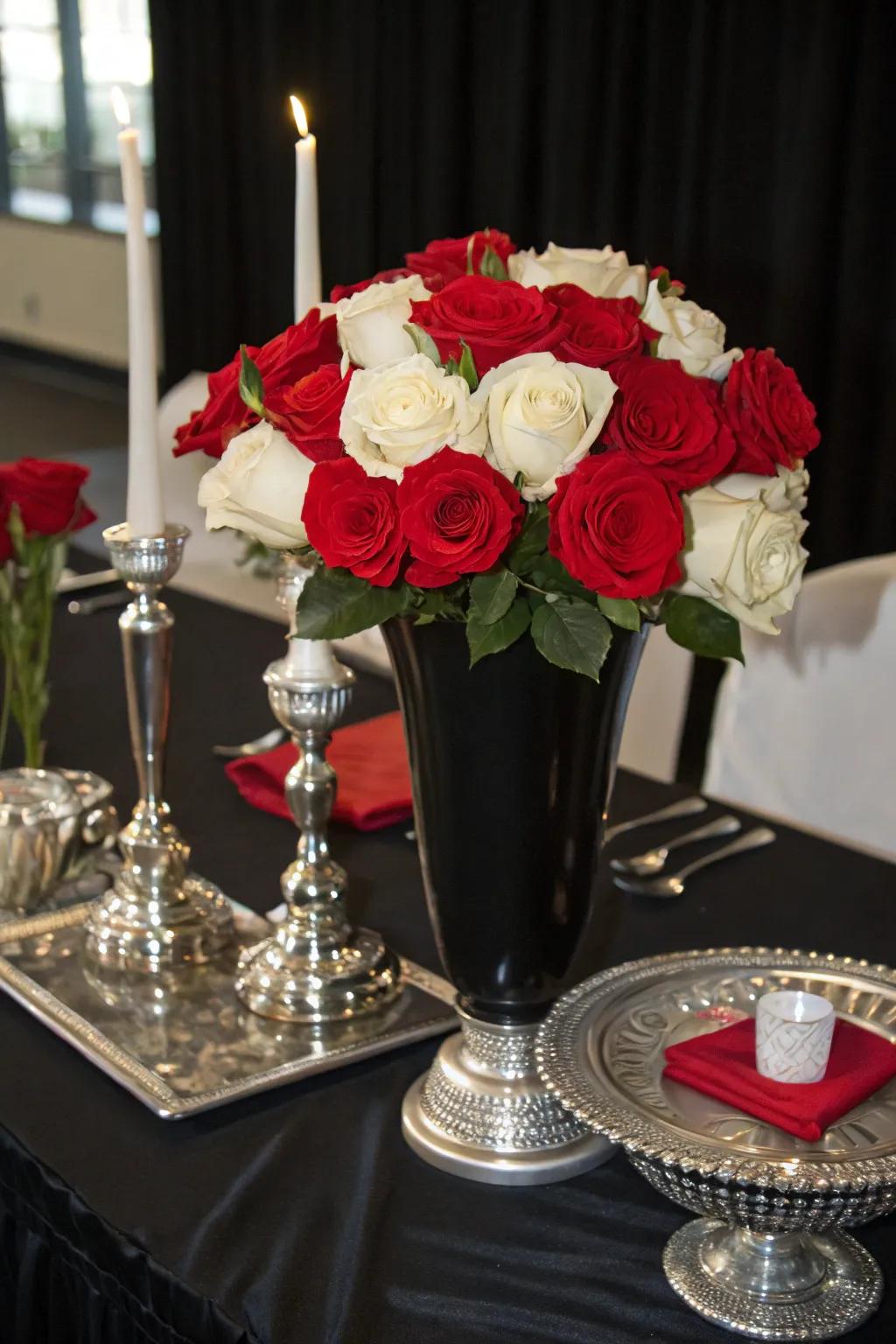Striking Contrast with Roses and Dark Details
