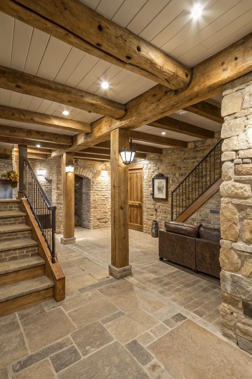 Relaxing shades provide a peaceful canvas in a rural cellar.