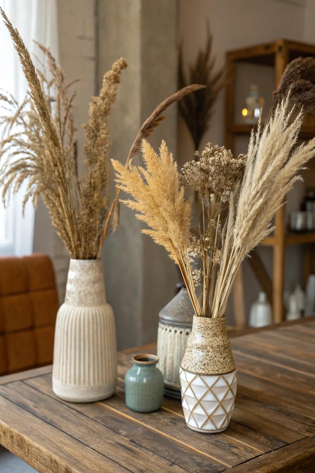 Dehydrated grasses add natural elegance.