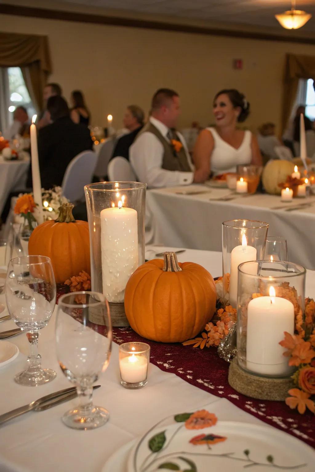 Pumpkins add a touch of fall to your wedding decor.