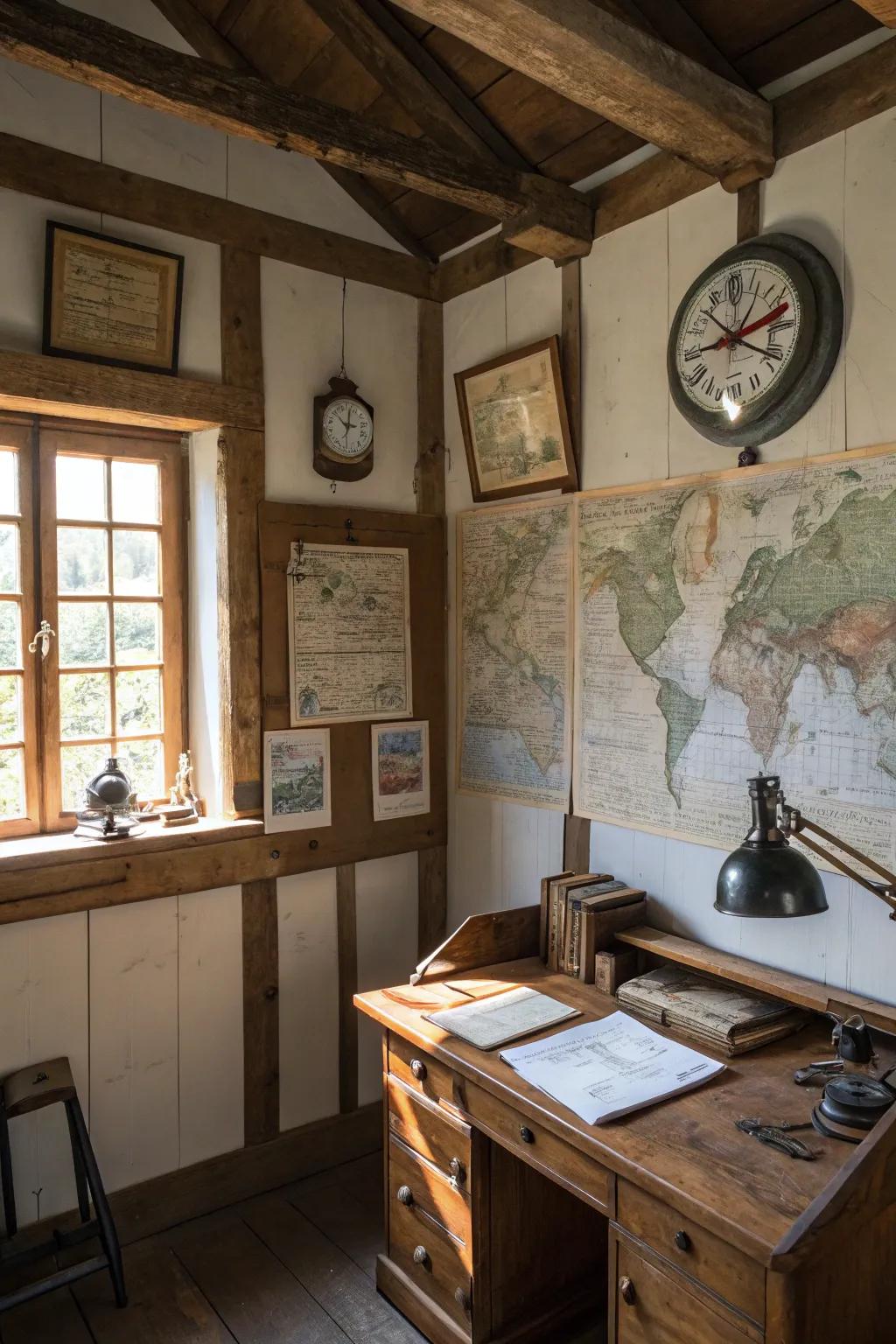 Classic décor introduces character and history to a country office.