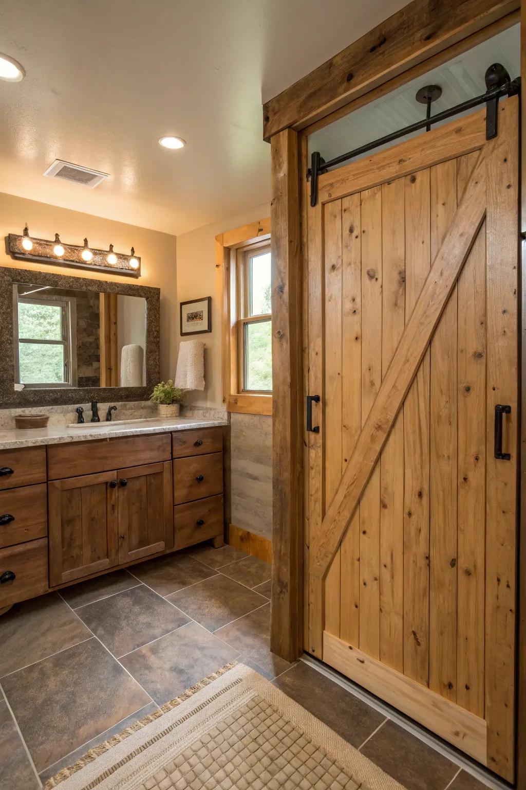 Barn-style doors combine practical use with rustic aesthetics.