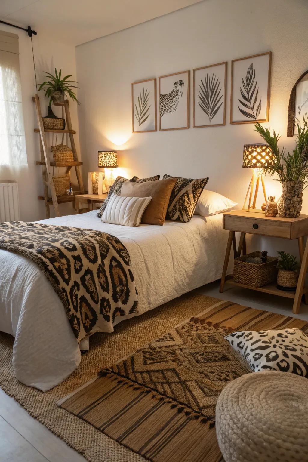 Animal print fabrics bring style and comfort to the safari concept.