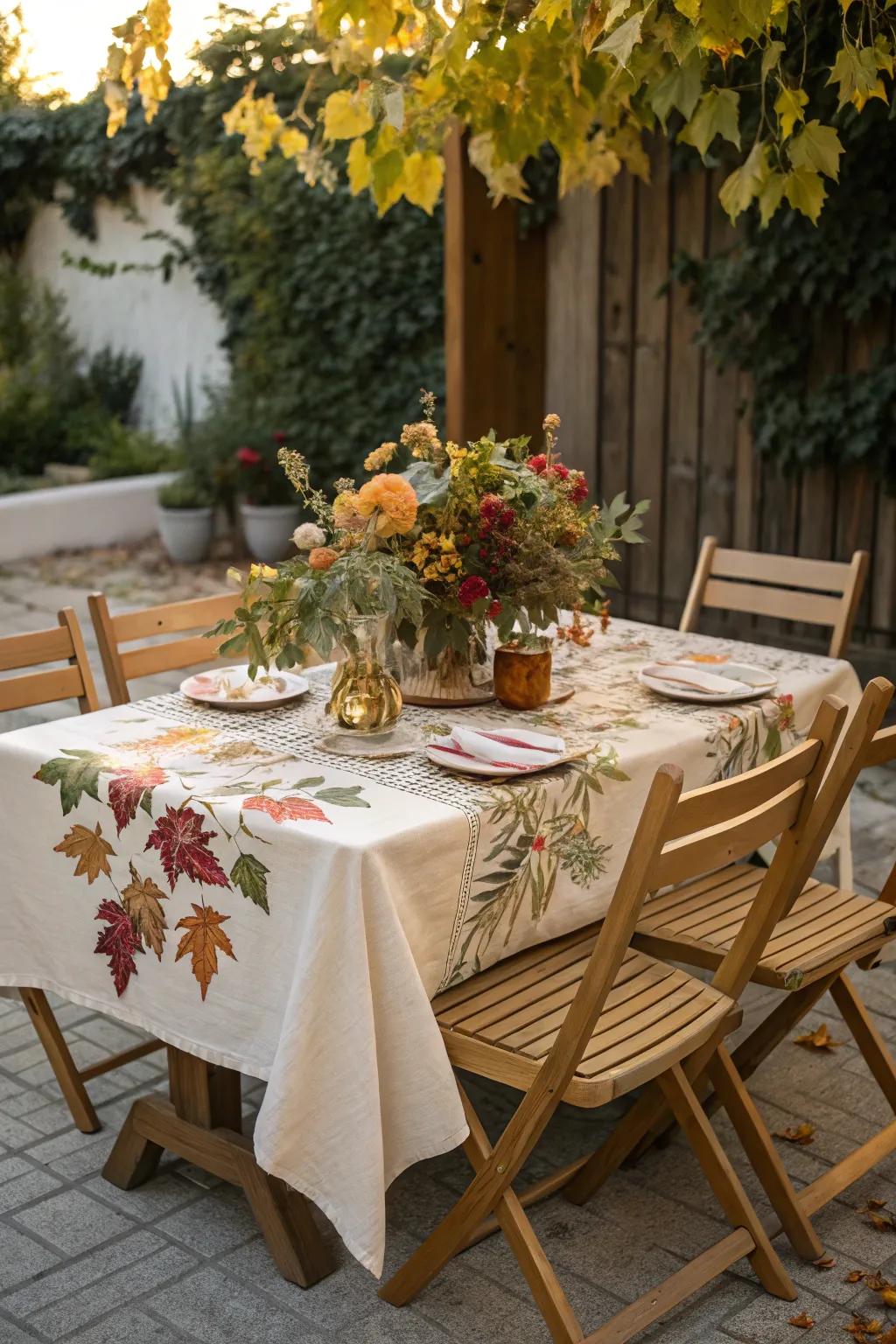 Seasonal decor elevates your outdoor dining experience.
