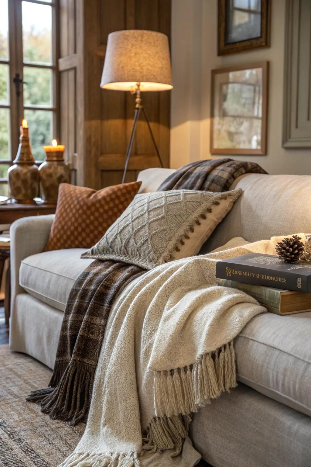 Layered structures add depth and warmth.