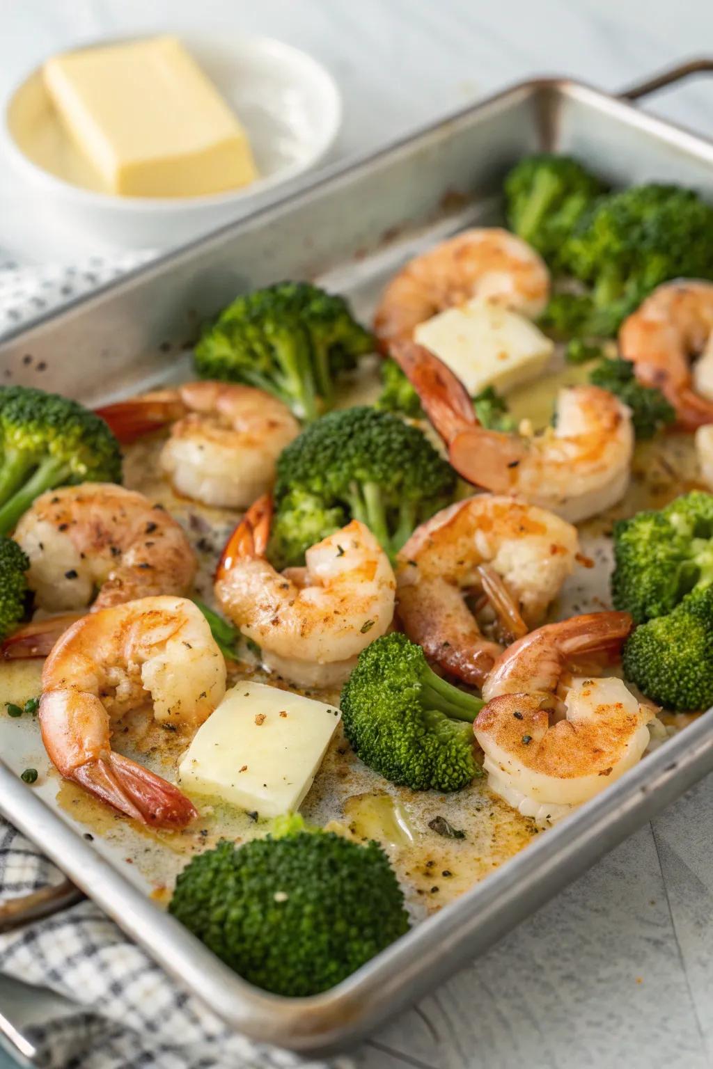 Butter-infused prawns and greens, a fast and enjoyable meal.