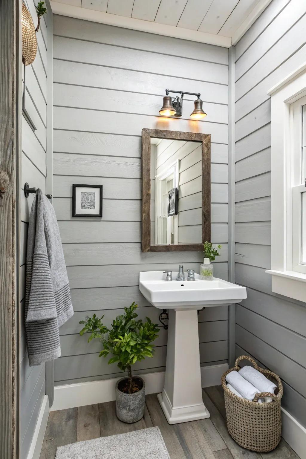 A bathroom decorated with stone panel planks for a neutral appearance.