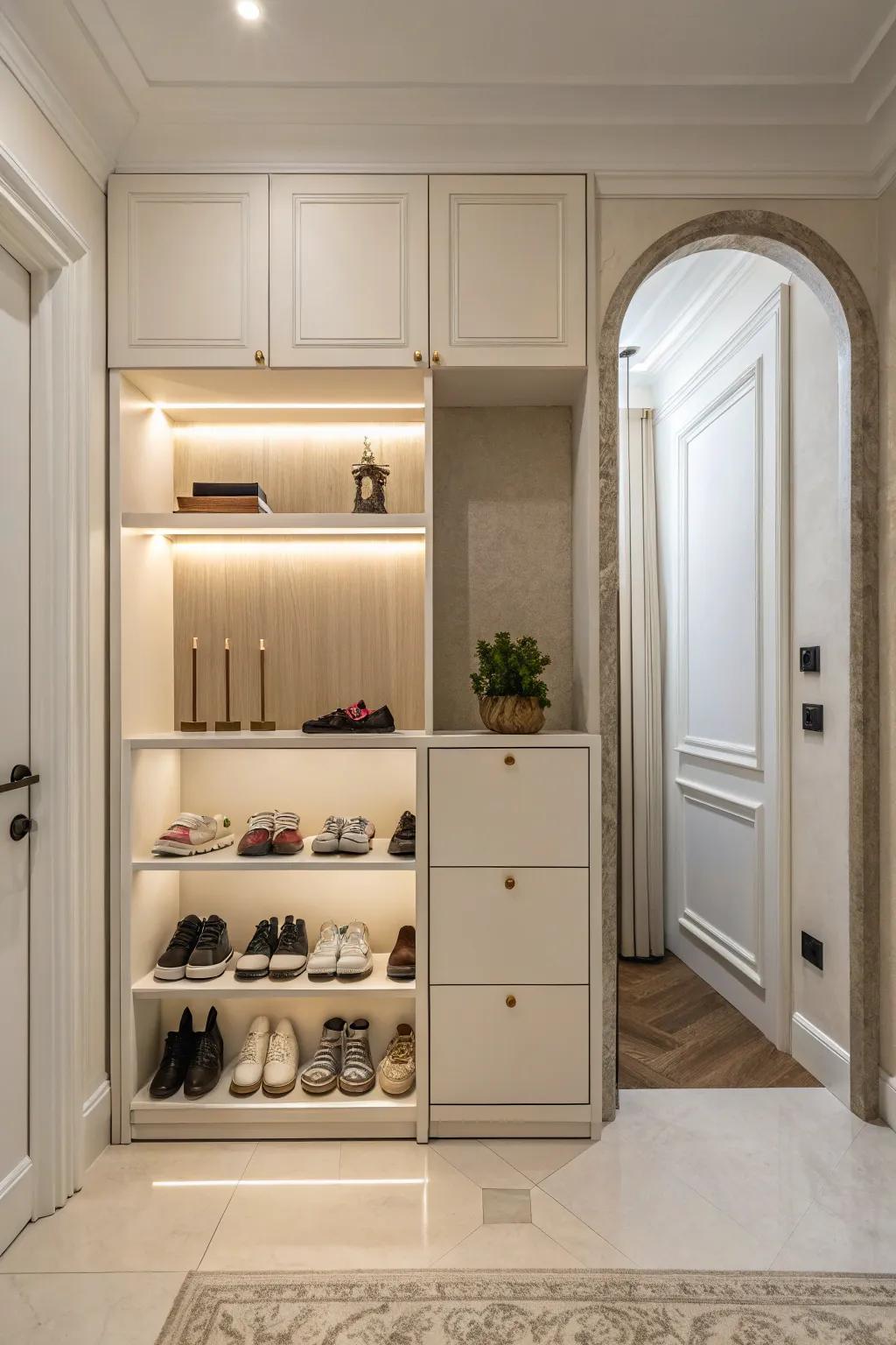 A minimalist shoe cabinet bringing effortless style.