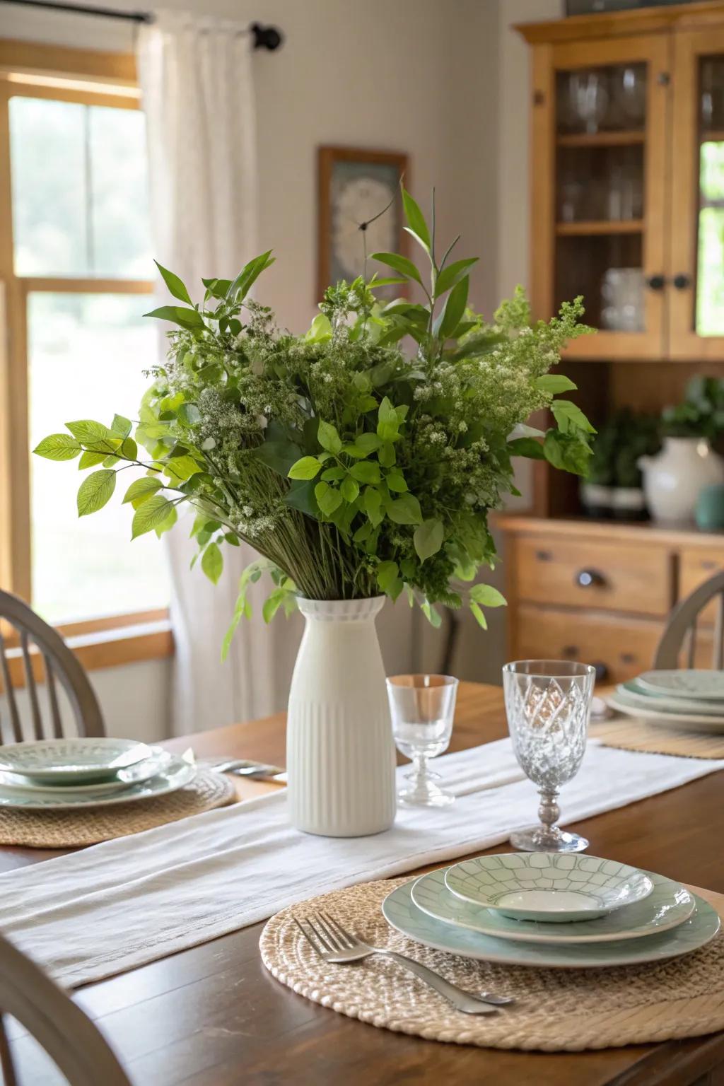 Decorative plants add vibrancy and a natural element.