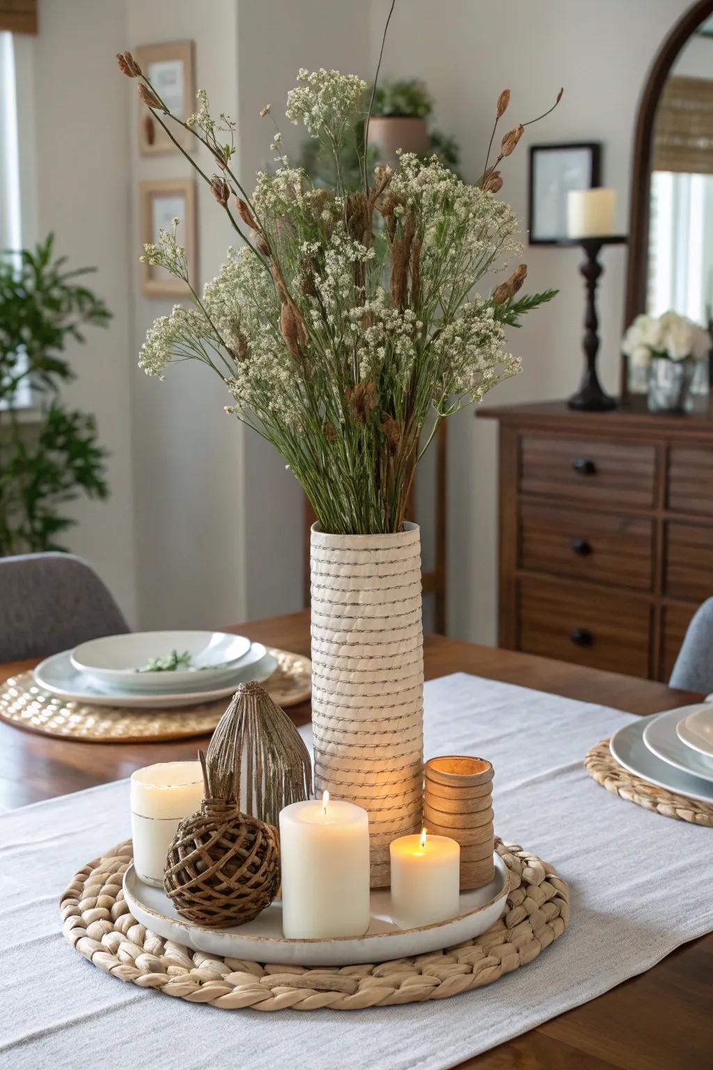 Varied heights amplify the table's aesthetic.