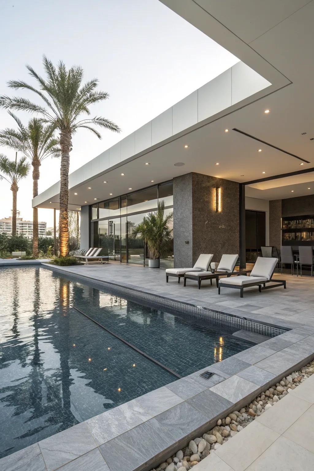 A chic retreat with sleek, modern aesthetics by the pool.