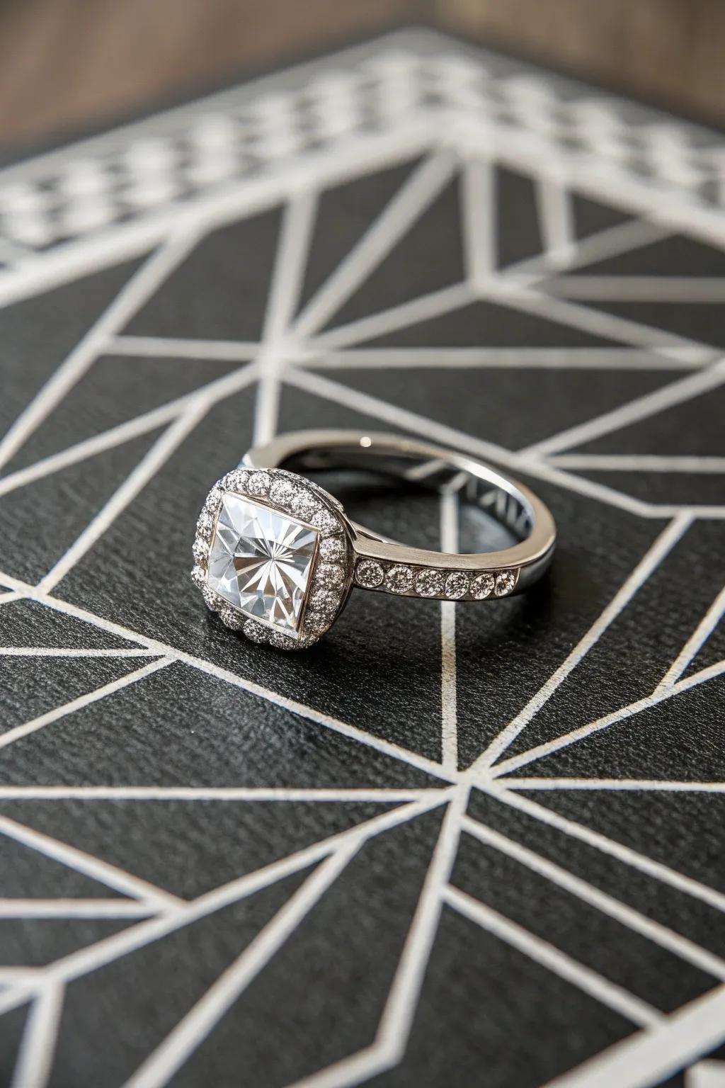 A modern bezel set diamond ring with a contemporary style.