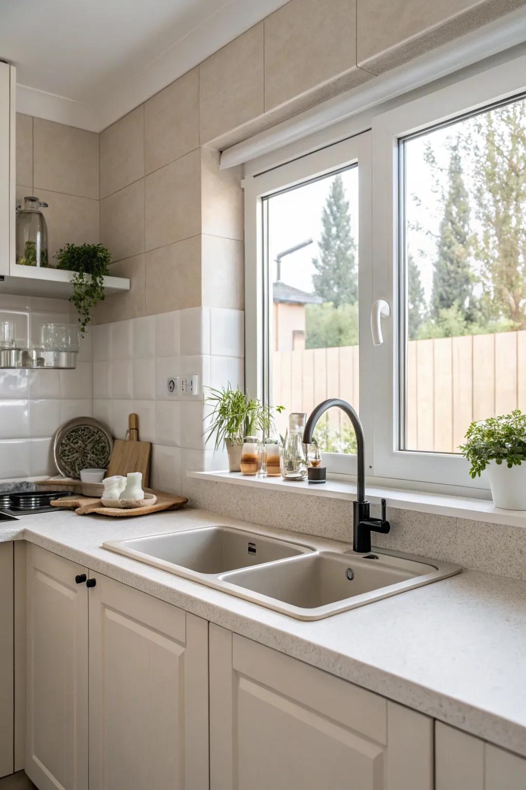 Simple layout introduces simplicity and tranquility to the cooking area.
