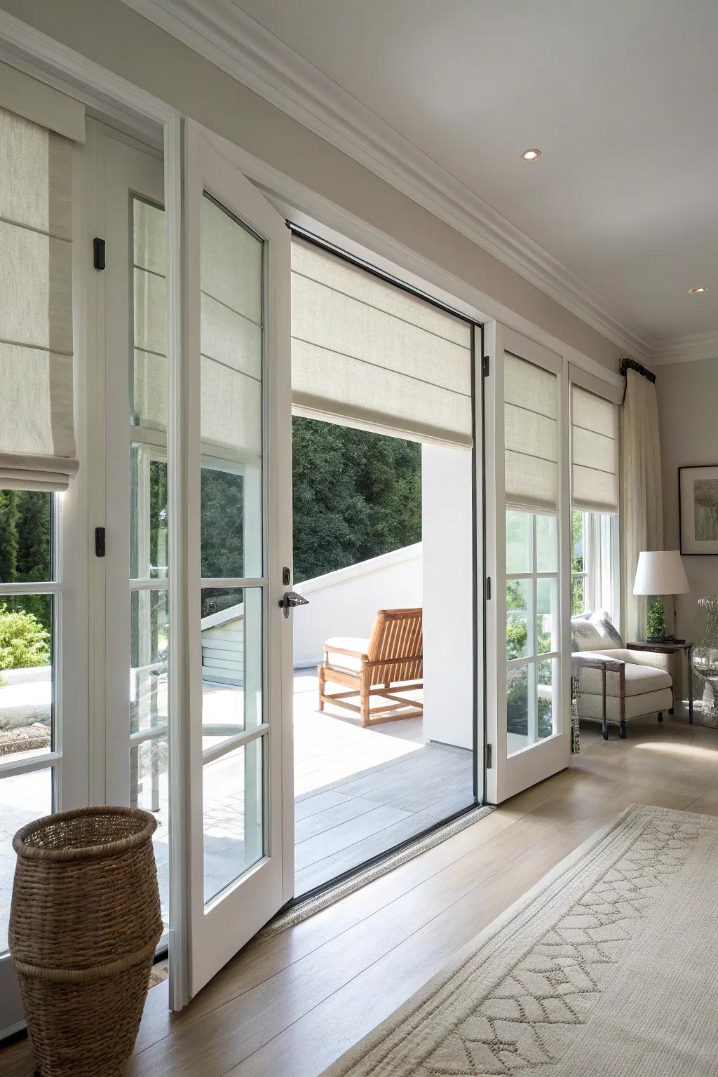 Roman shades give a sleek and minimalist appearance.