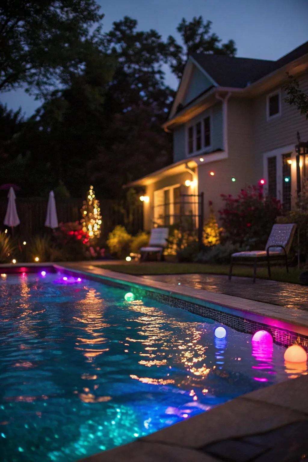 Magical evenings are made possible by enchanting pool lighting.