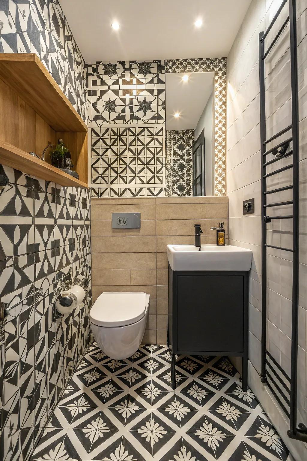 Geometric patterns contribute a contemporary advantage to any bathroom.
