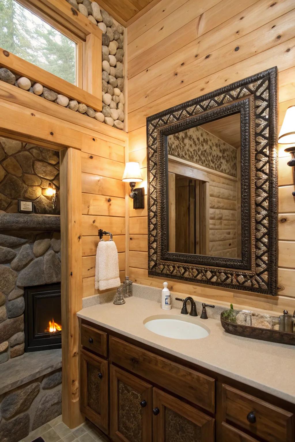 An ornamental mirror injects flair and reflects light.