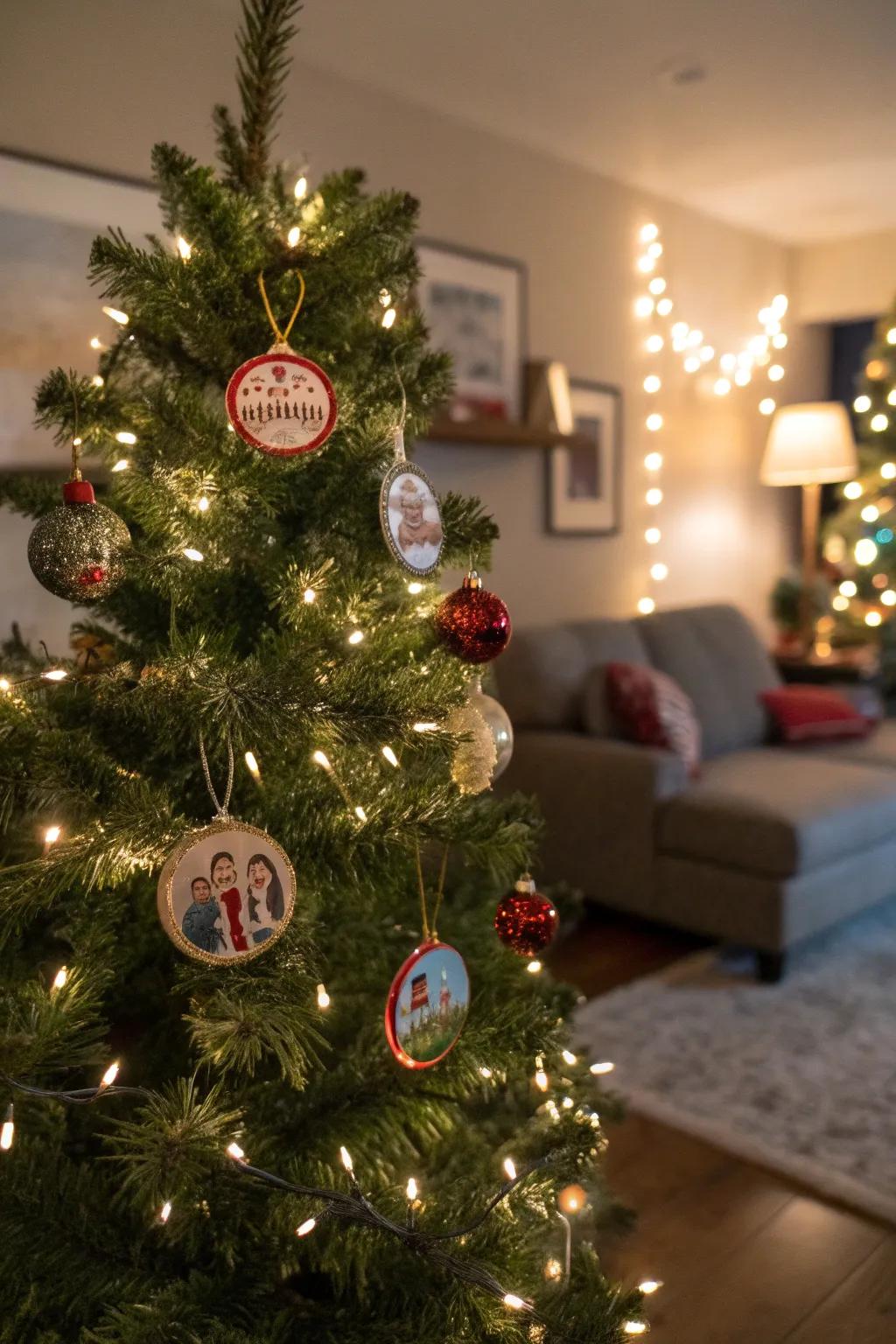 Personalized decor adds a personal touch to the tree.