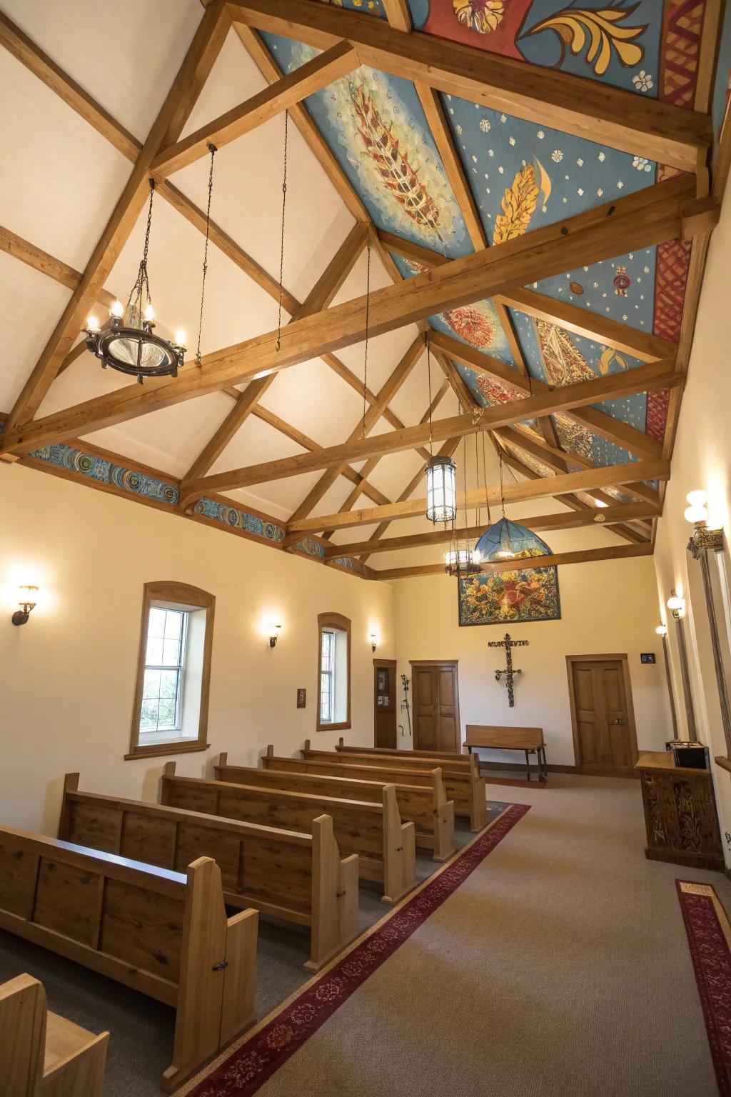 A unique ceiling design adds visual interest and character.