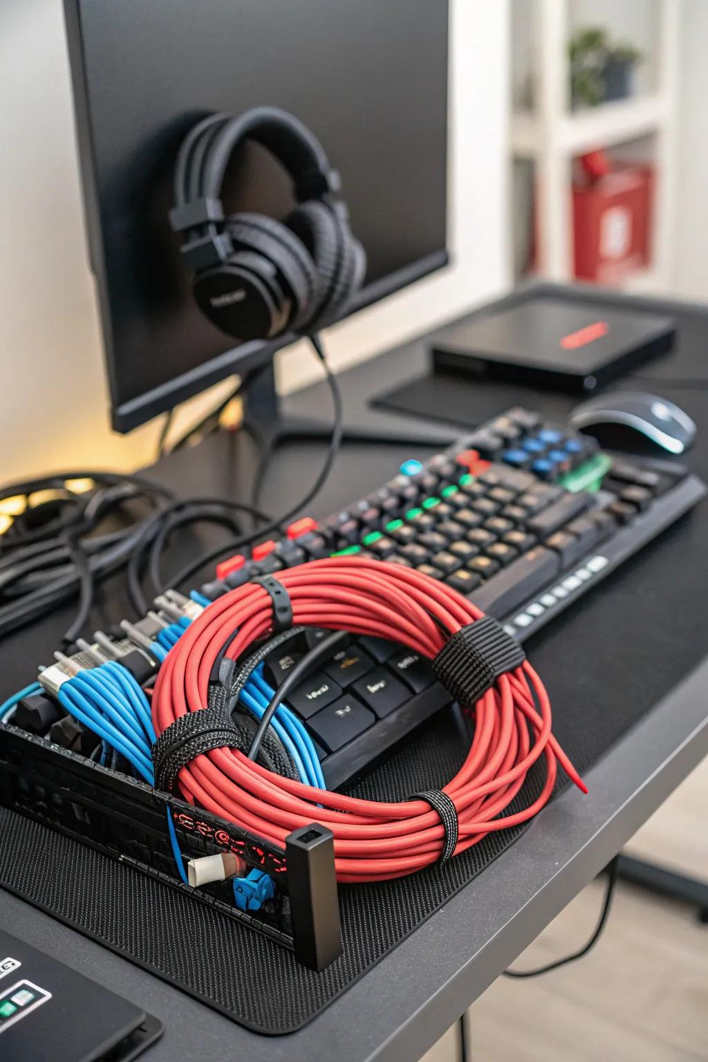 Keeping cords in order helps your gaming room stay tidy.