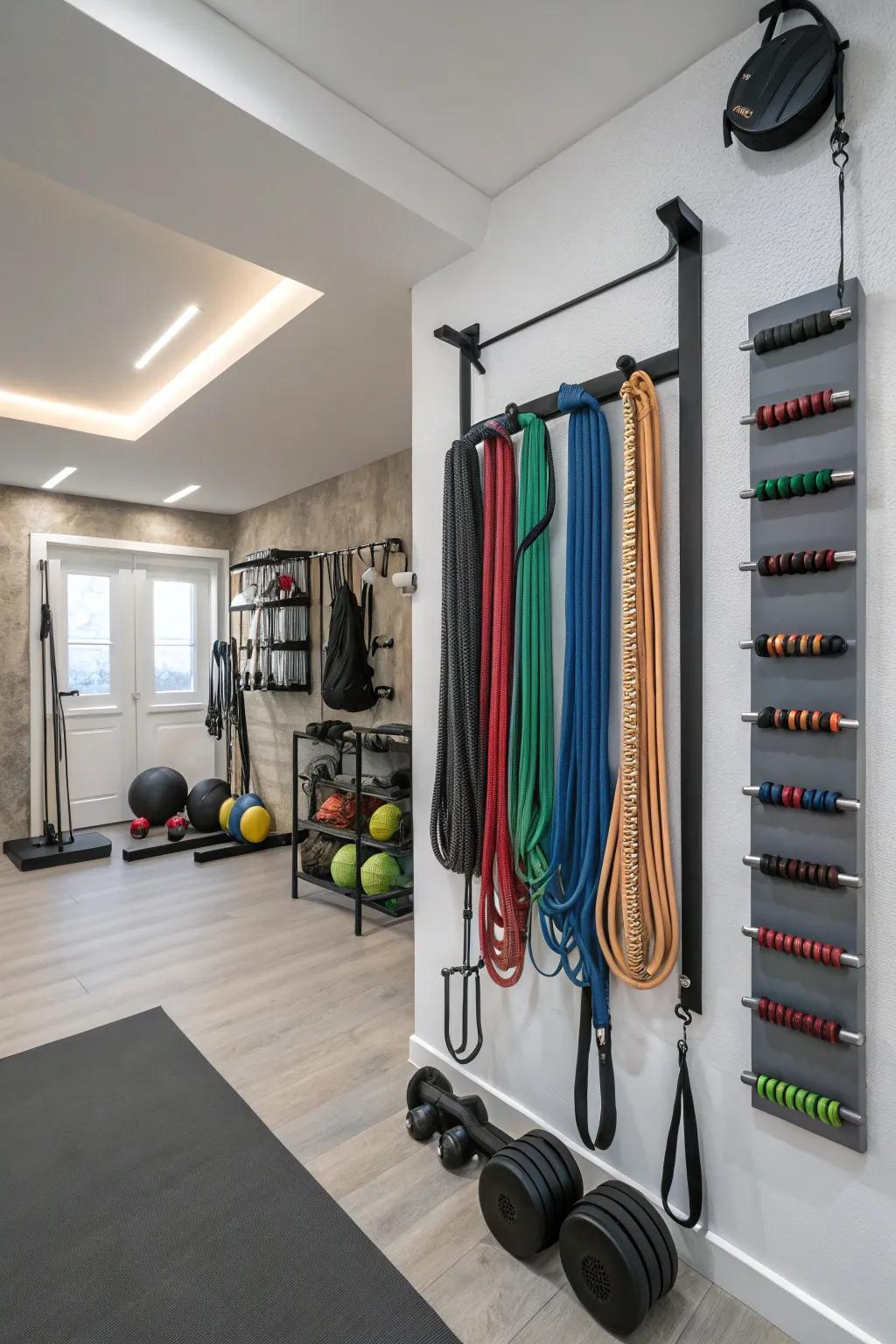 Without adding clutter, resistance bands provide versatility.