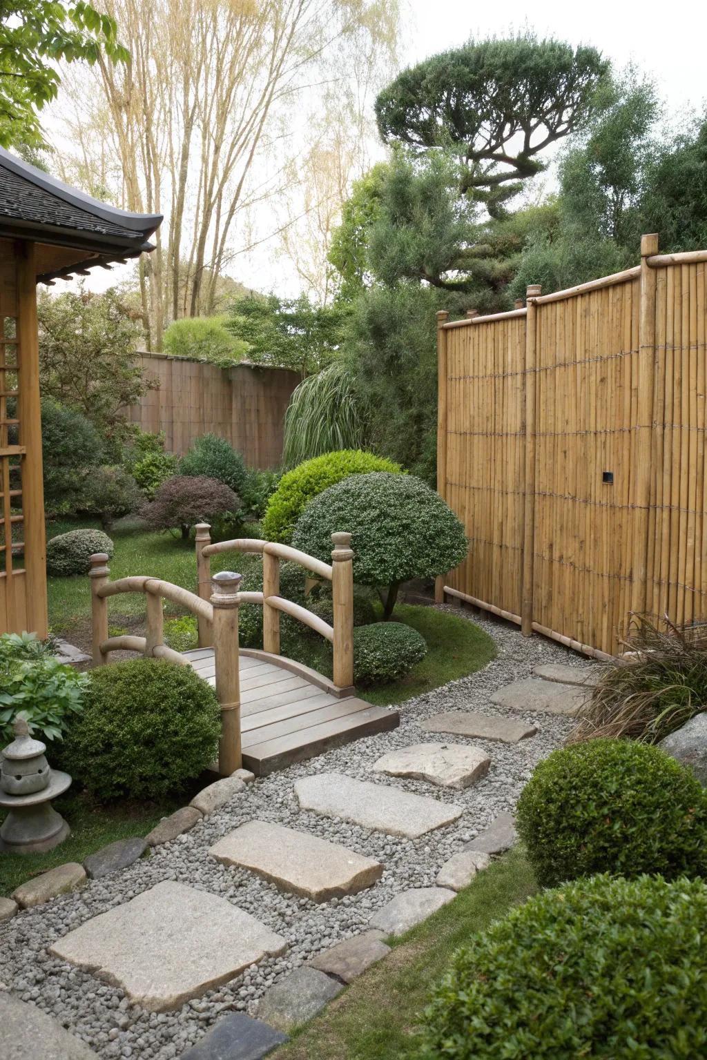 Bamboo partition delivering seclusion and a dash of the unusual.