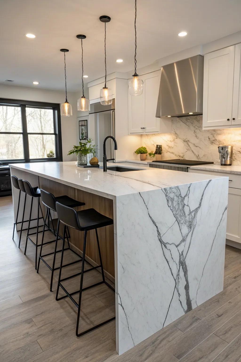 A luxurious continuous countertop that enriches the island's sophistication.