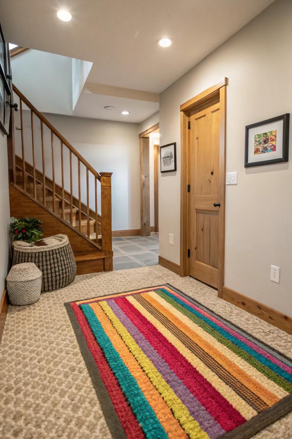 Rugs enhance warmth and definition for small landings.
