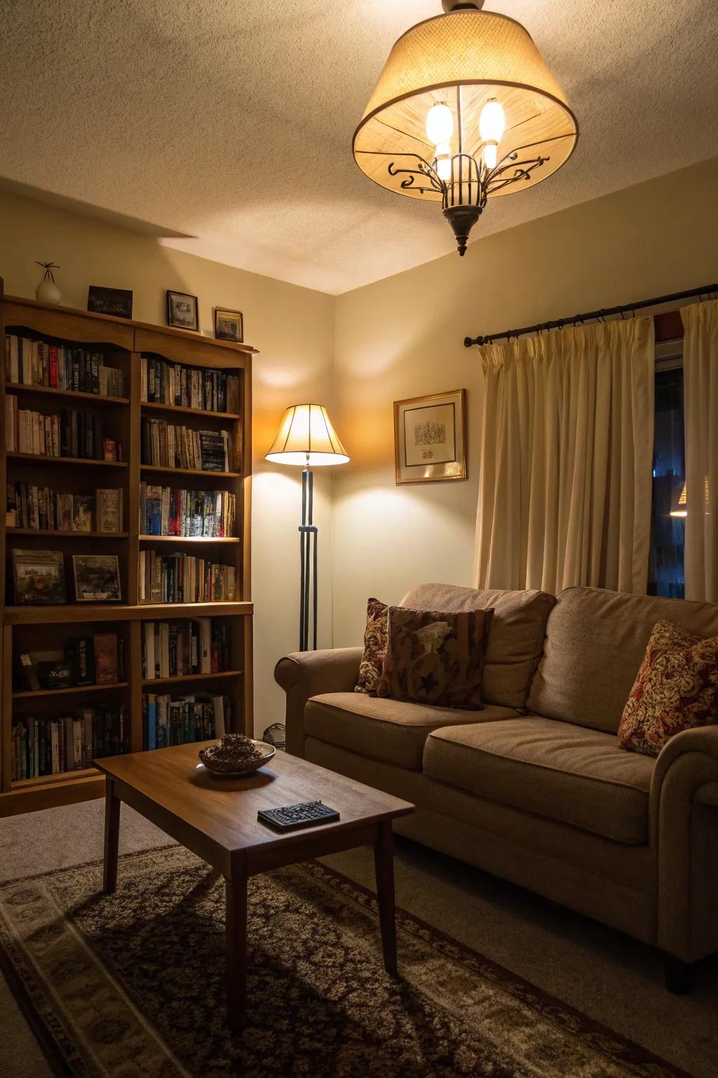 Layered lighting enhances the atmosphere and comfort.