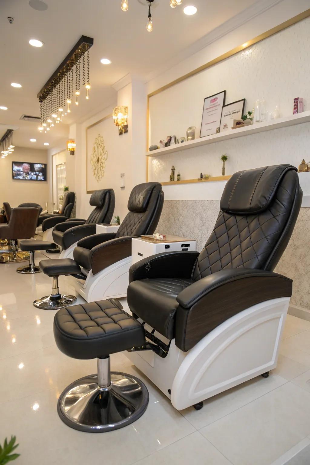 Comfy seats are essential for a great nail room experience.