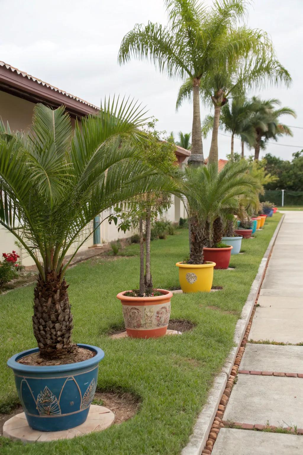 Potted palm displays bring flexibility and elegance to landscaping.