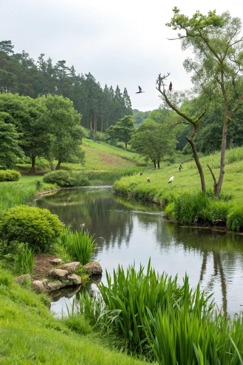 A pond designed for wildlife provides a haven for nature's visitors.