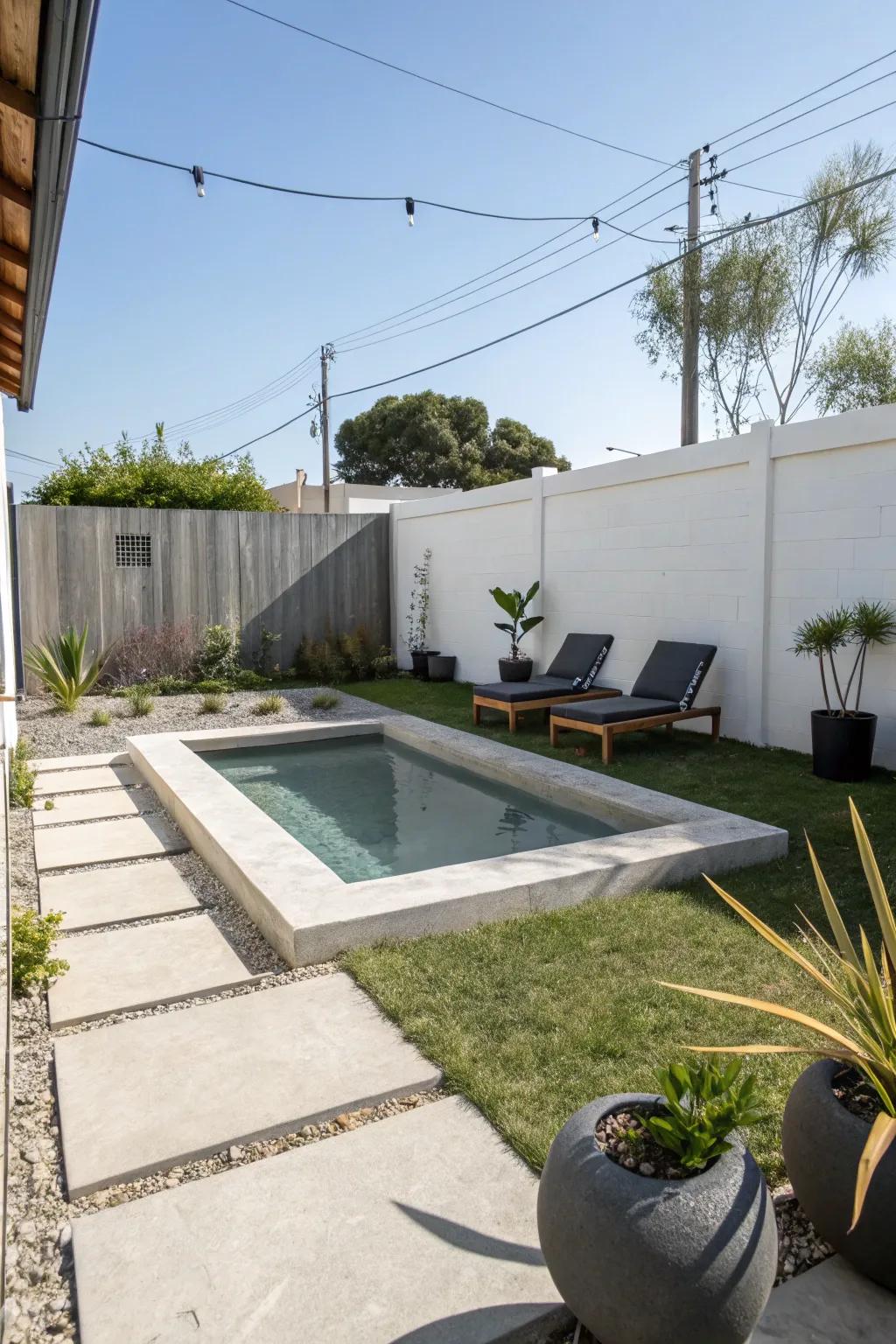 This sleek pre-cast plunge pool fits neatly into a small yard.