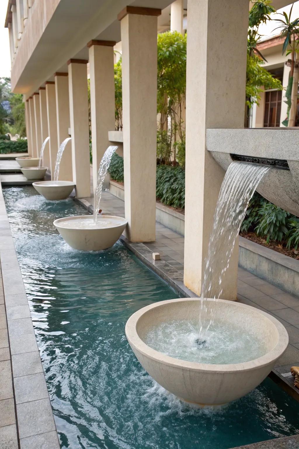 Water basins bring a sophisticated and captivating feature to your pool.