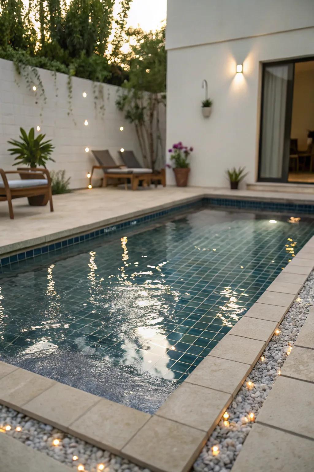 Light-bouncing tiles add shimmer to small pools.